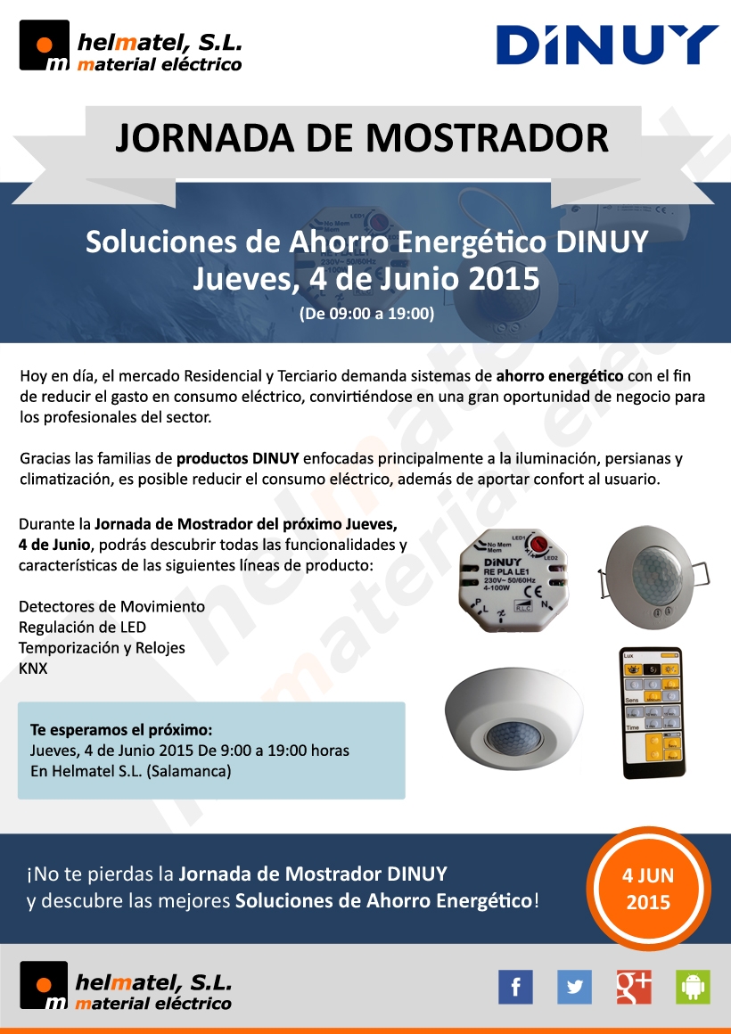 Jornada de mostrador: Soluciones de Ahorro Energético DINUY, el Jueves, 4 de Junio 2015