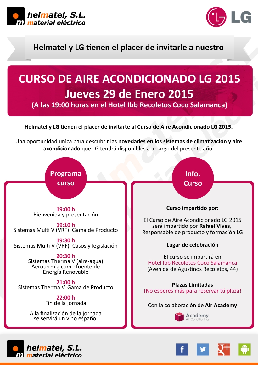 El Jueves 29 de Enero Curso de Aire Acondicionado LG 2015